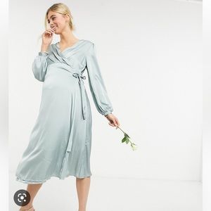 tfnc - maternity ASOS satin dress sage green
